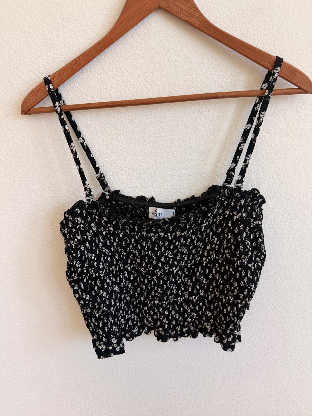 Hollister Black Floral Smocked Crop Tube Top